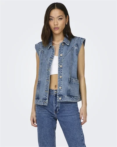 Only - ONLKennedy Denim Vest - Medium Blue Denim